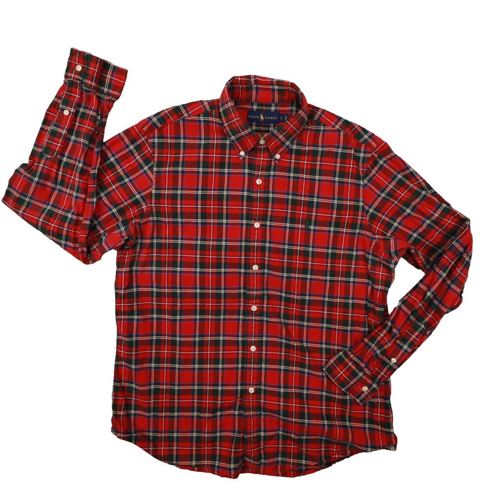 Ralph Lauren Men's Red Plaid Long Sleeve Button Up Shirt size Large